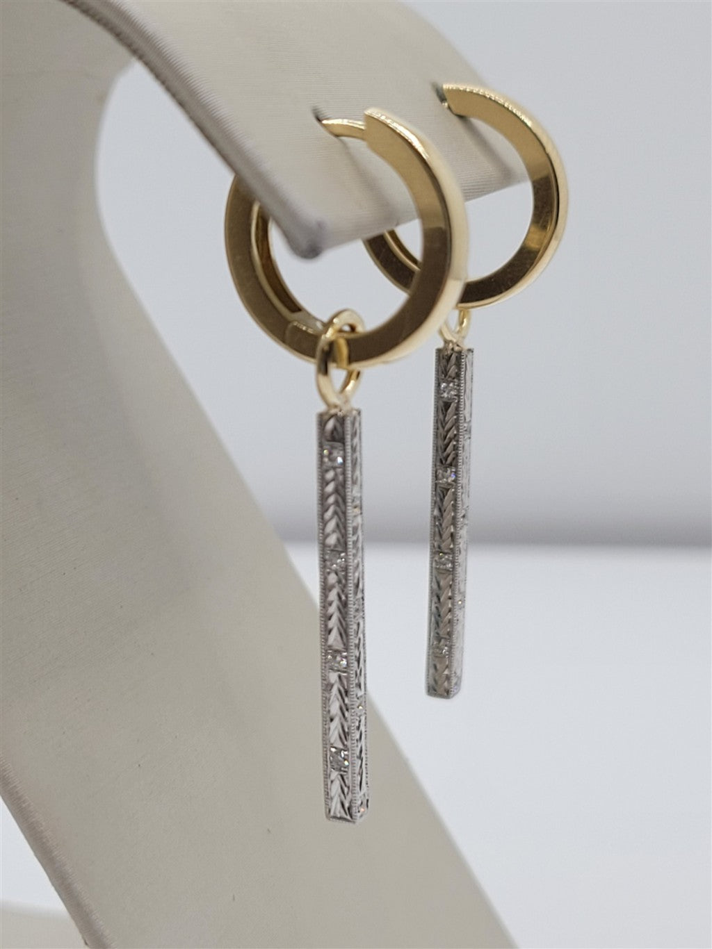 14K Two-Tone Gold Dangle Bar Earrings