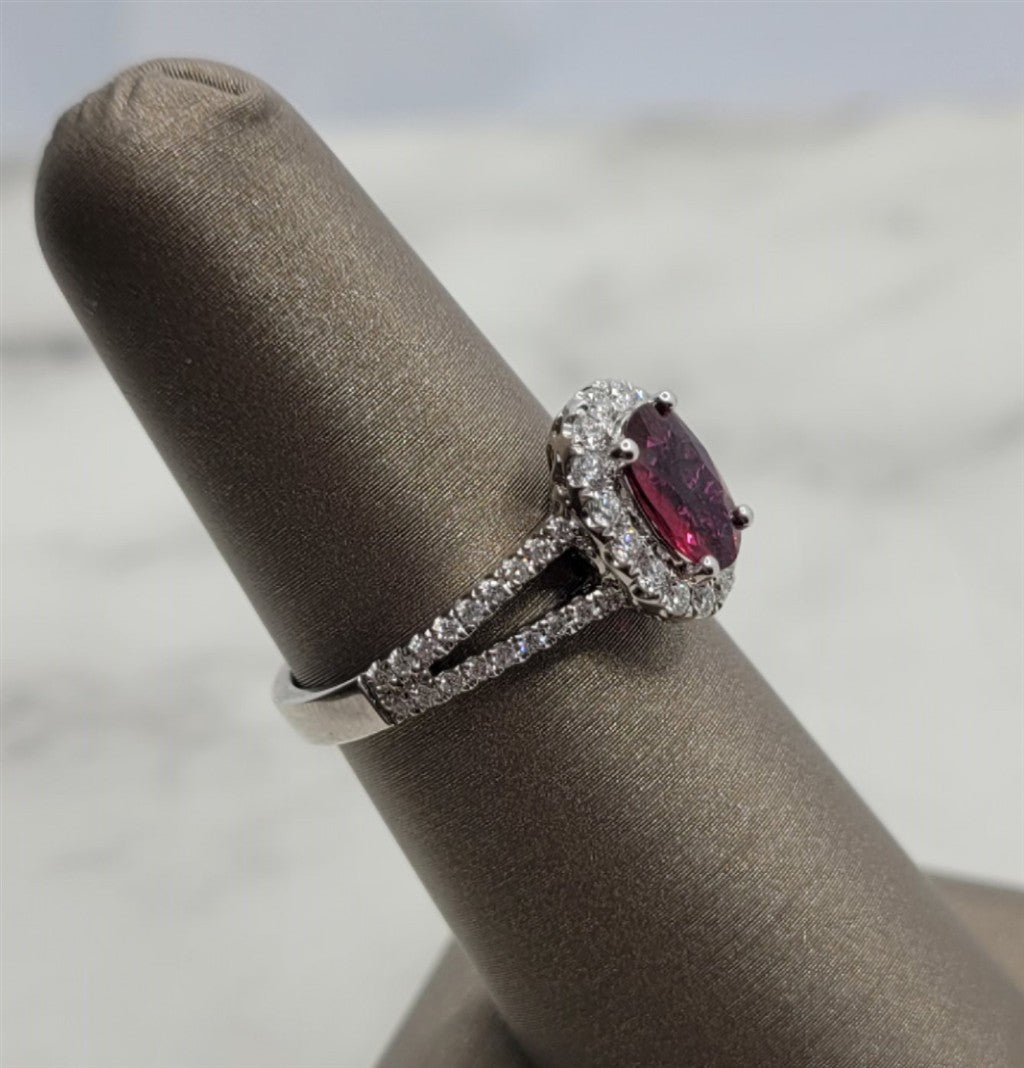 14K White Gold Fashion Ruby & Diamonds Gemstone Ring