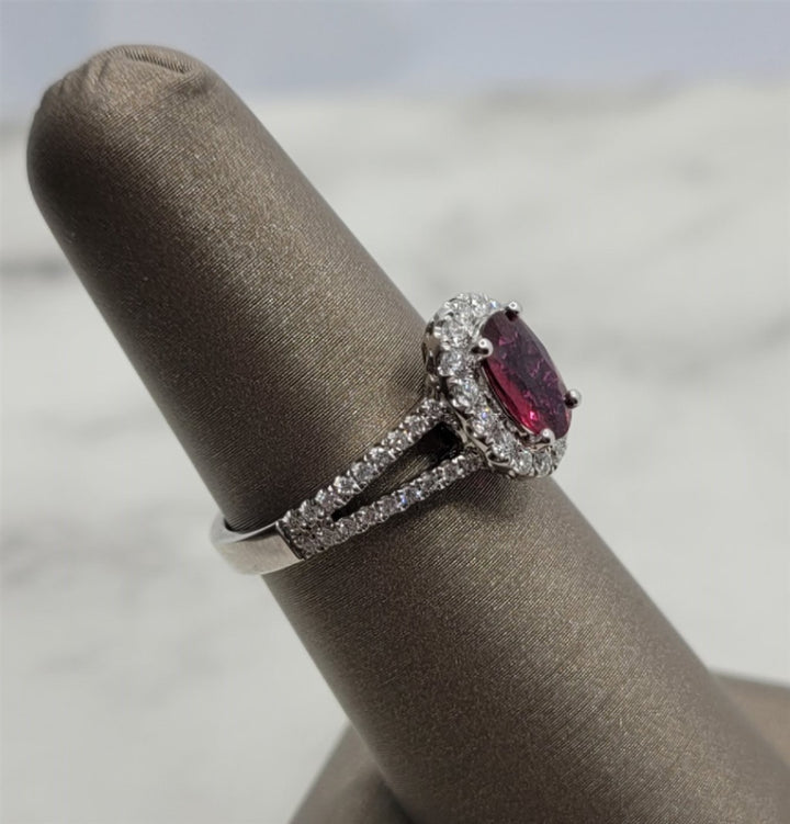 14K White Gold Fashion Ruby & Diamonds Gemstone Ring