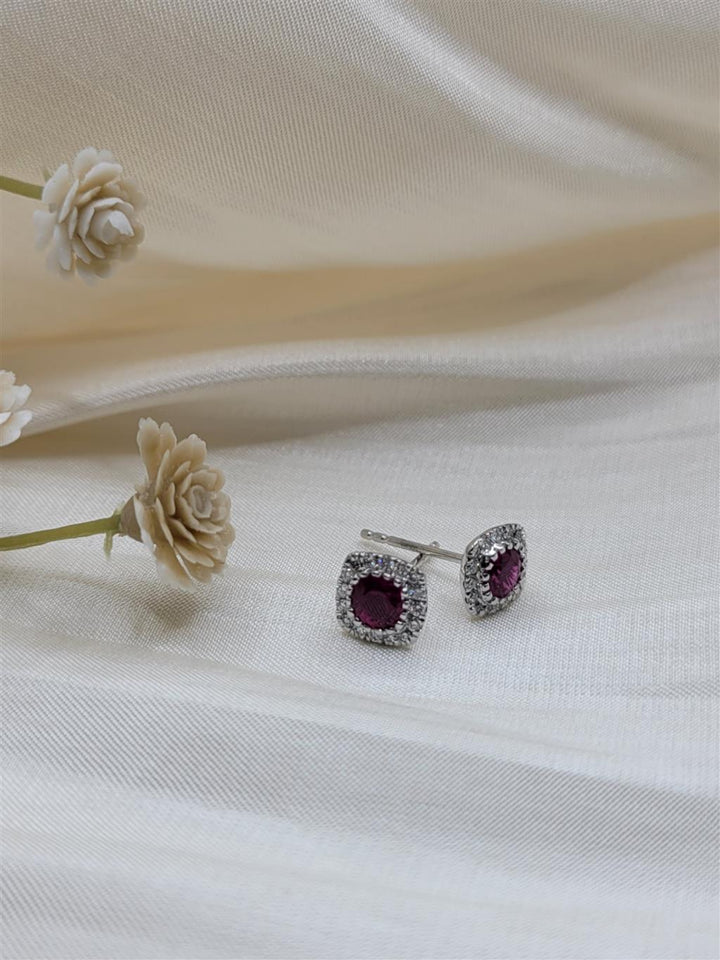 14K White Gold 0.66 TWT Round Ruby Gemstone Earrings