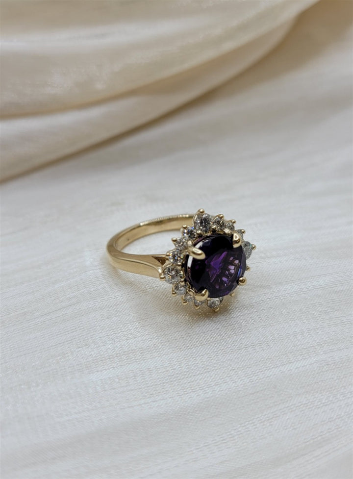 14K Yellow Gold Amethyst And Diamond Fashion Ring