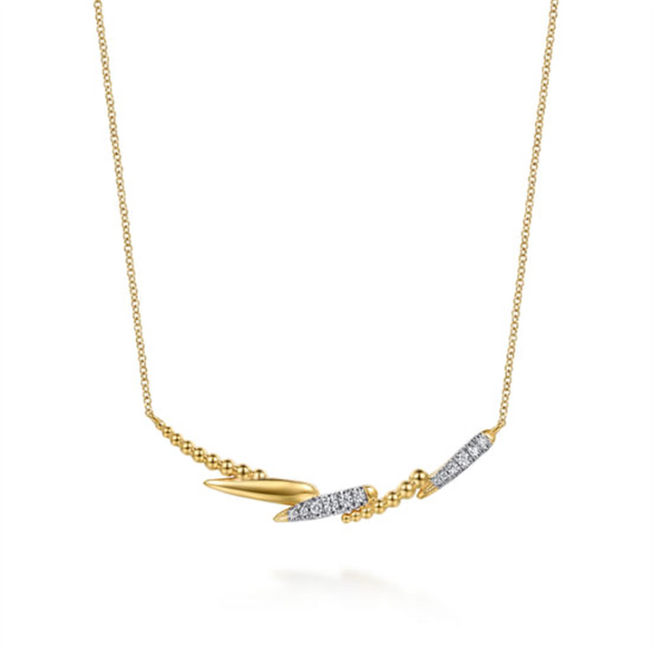 17.5" 14K Yellow Gold Bujukan And Diamond Bar Necklace