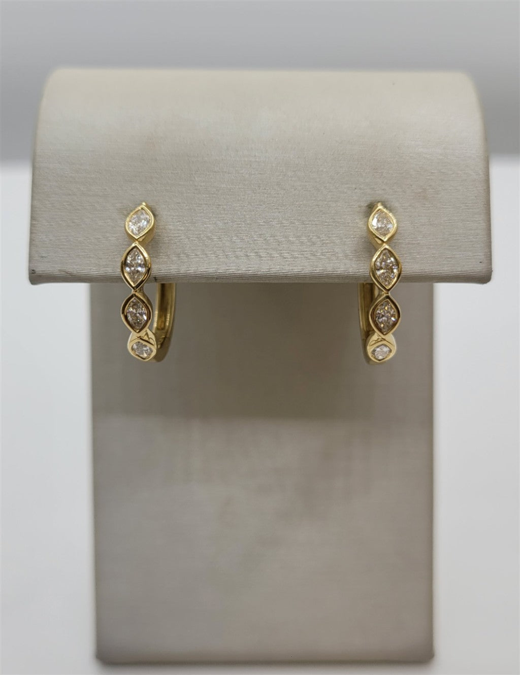 18K Yellow Gold Bezel Set Marquise Diamond Hoop Earrings