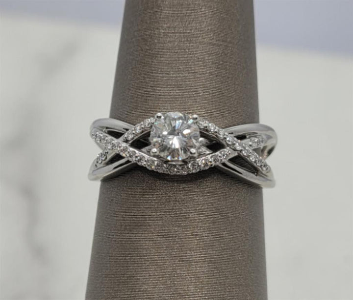 14K White Gold Cris-Cross Diamond Engagement Ring