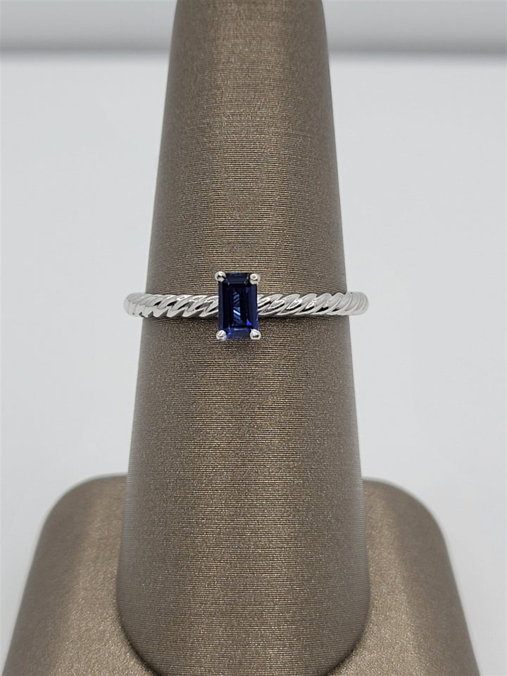 10K White Gold Twisted Sapphire  Gemstone Ring