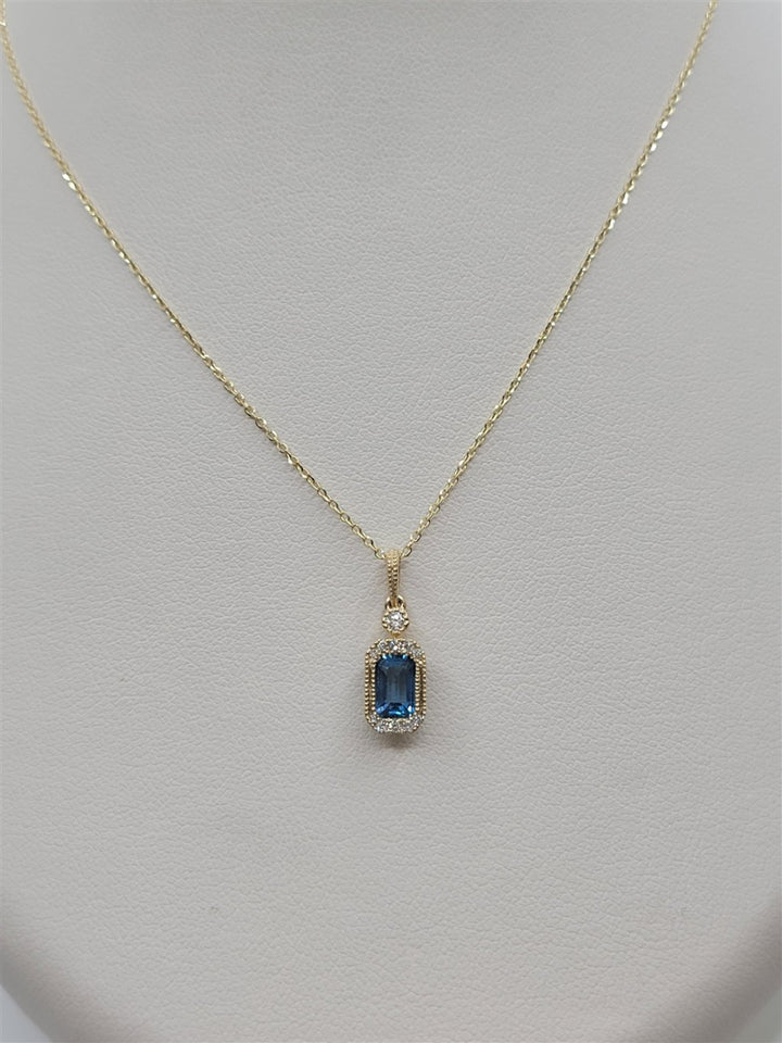 14K Yellow Gold London Blue Topaz And Diamond Fashion Necklace