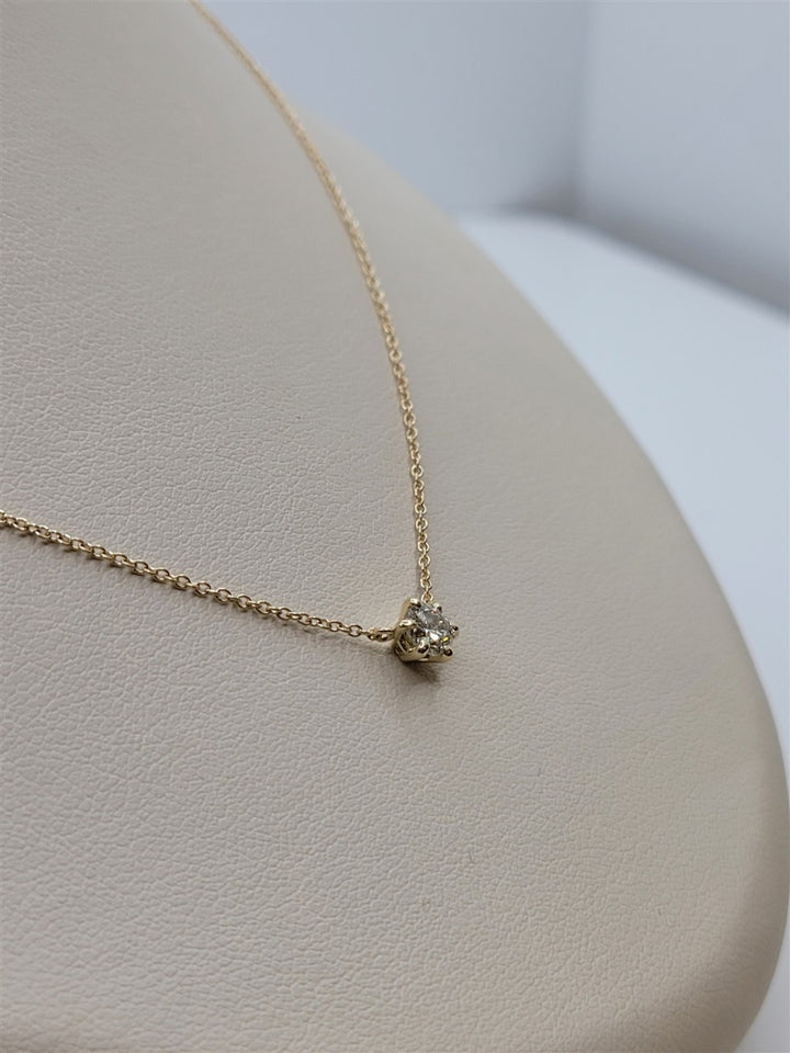 14K Yellow Gold 0.37 Ctw Round Cut Diamond Solitaire Necklace