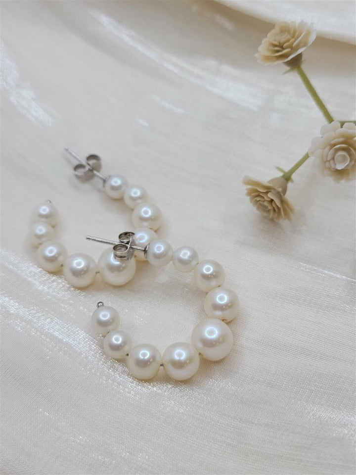 Sterling Silver Pearl Hoop Earrings