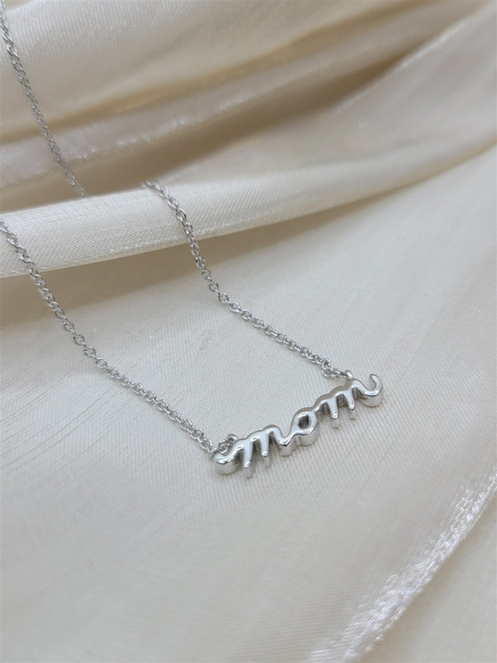 14K White Script "Mom" Necklace