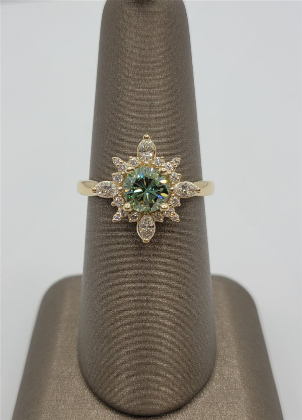 14K Yellow Gold Green & White Diamond Fashion Ring