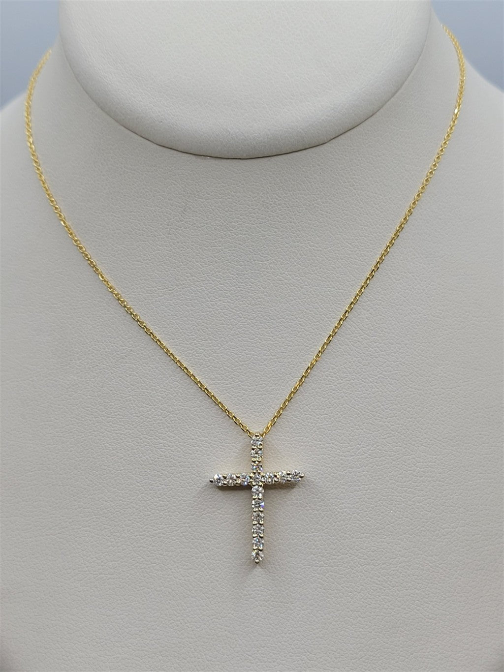 16" 14K Yellow Gold Diamond Cross Pendant Necklace
