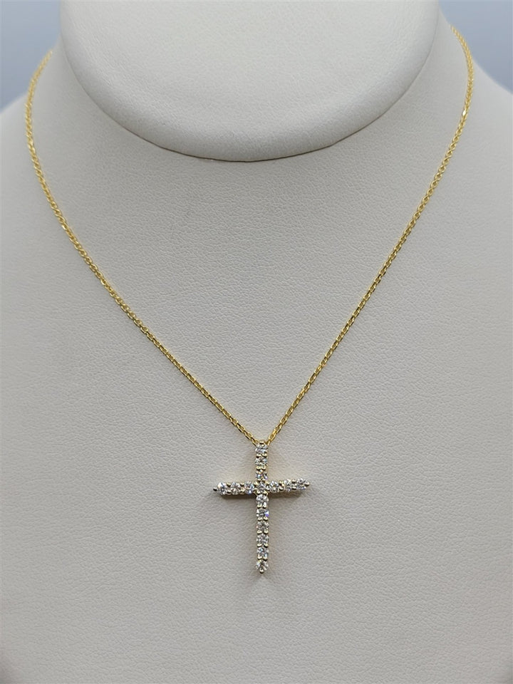 16" 14K Yellow Gold Diamond Cross Pendant Necklace