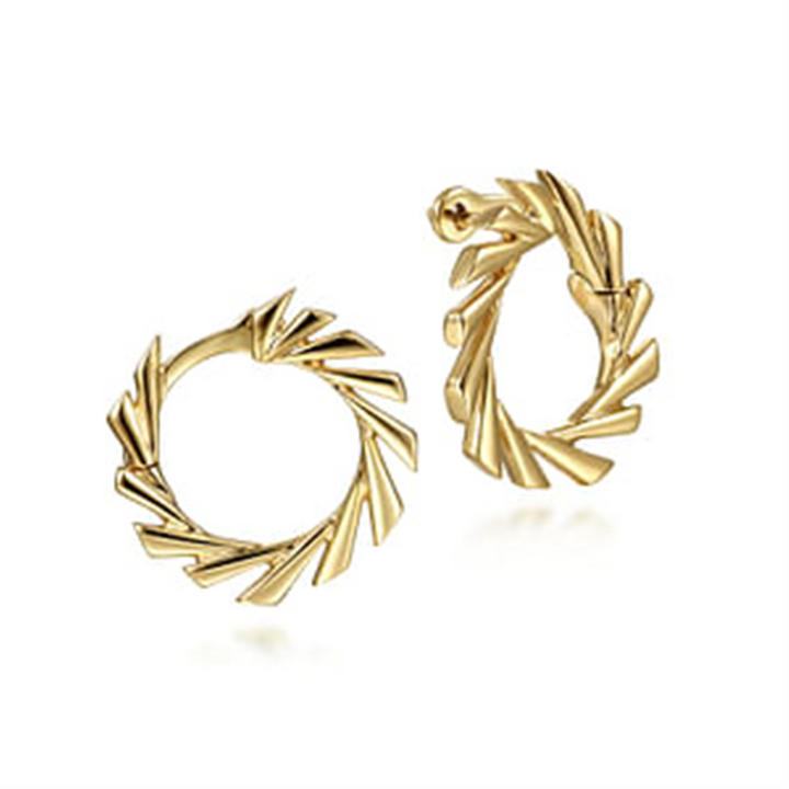 14K Yellow Gold Geometric Flare Bypass Hoop Earrings