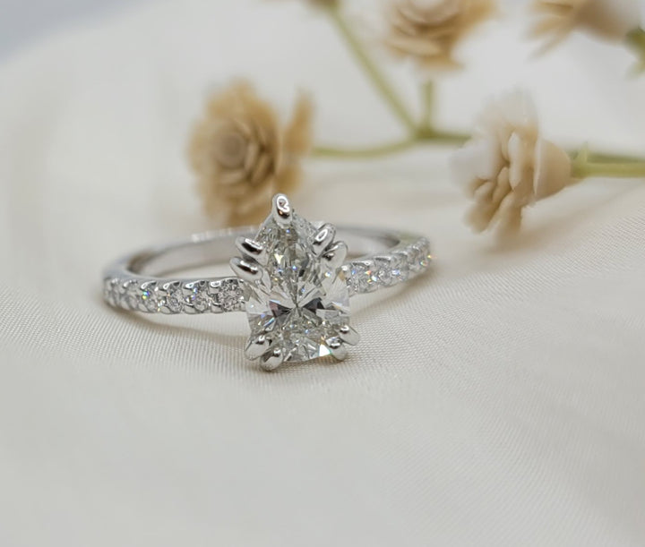 14K White Gold Classic Pear Cut Diamond Engagement Ring