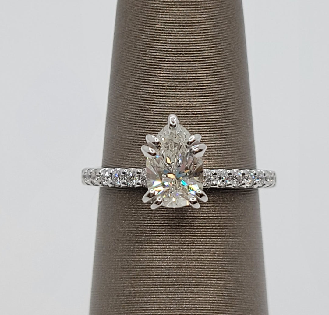 14K White Gold Classic Pear Cut Diamond Engagement Ring