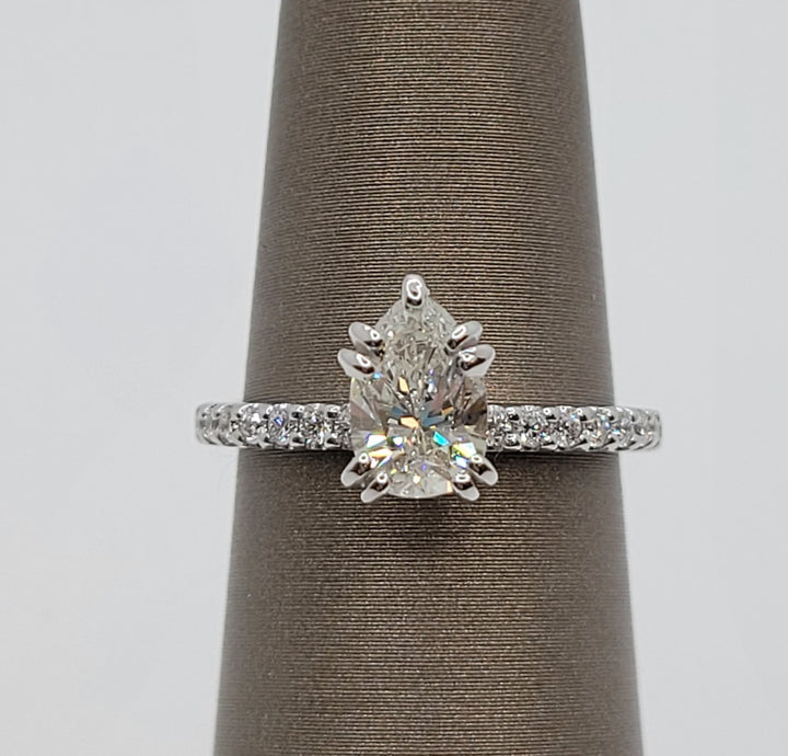 14K White Gold Classic Pear Cut Diamond Engagement Ring