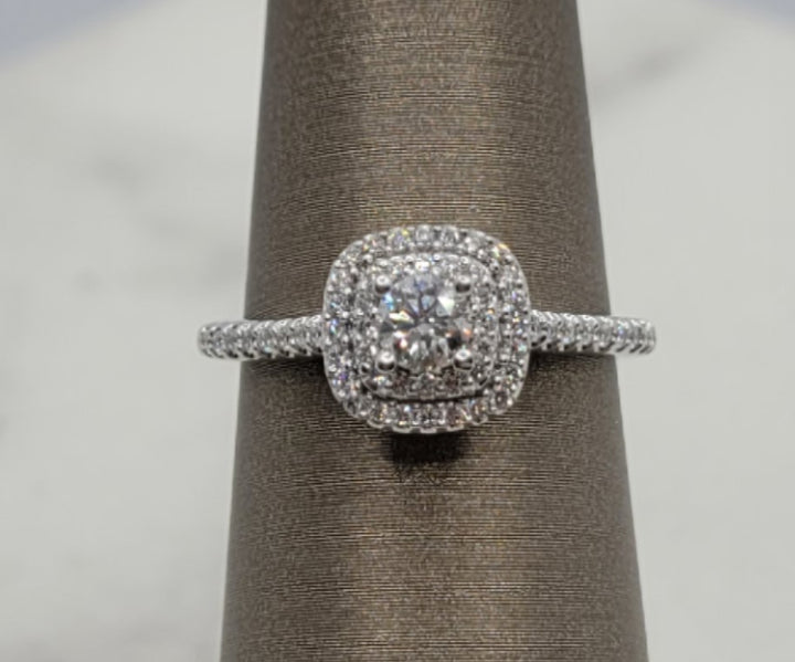 14K White Gold Double Halo Artcarved Diamond Engagement Ring