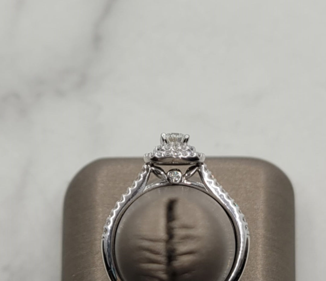 14K White Gold Double Halo Artcarved Diamond Engagement Ring