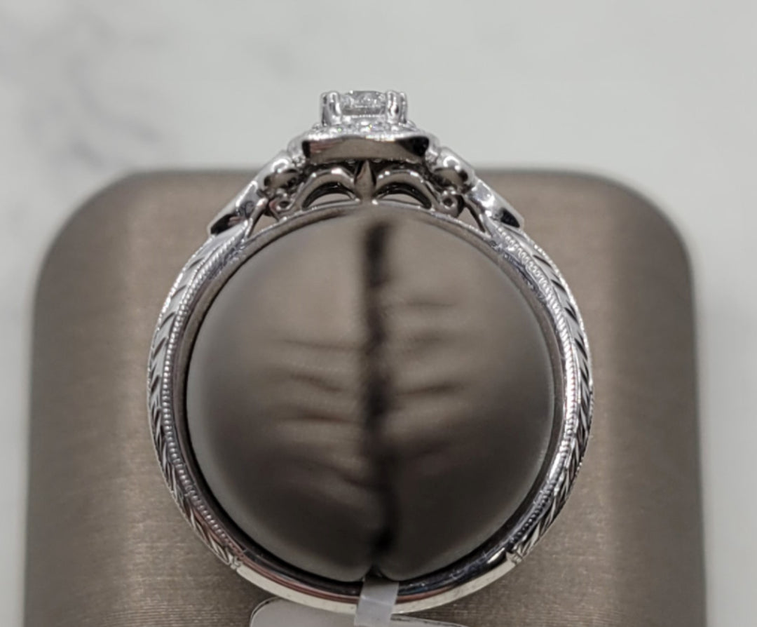 14K White Gold Vintage Halo Gabriel & Co Diamond Engagement Ring