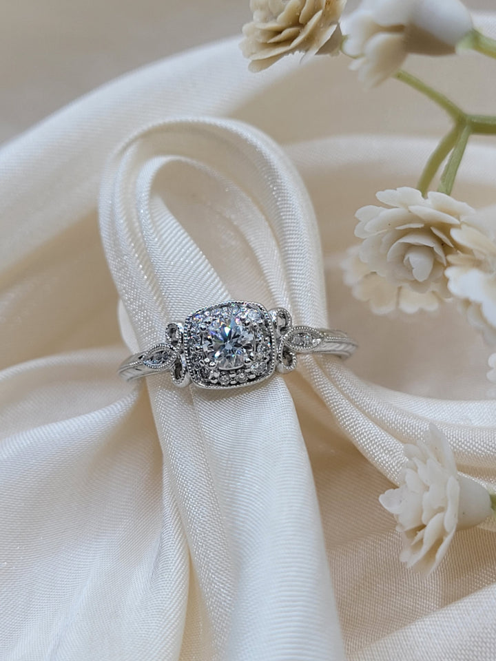 14K White Gold Vintage Halo Gabriel & Co Diamond Engagement Ring