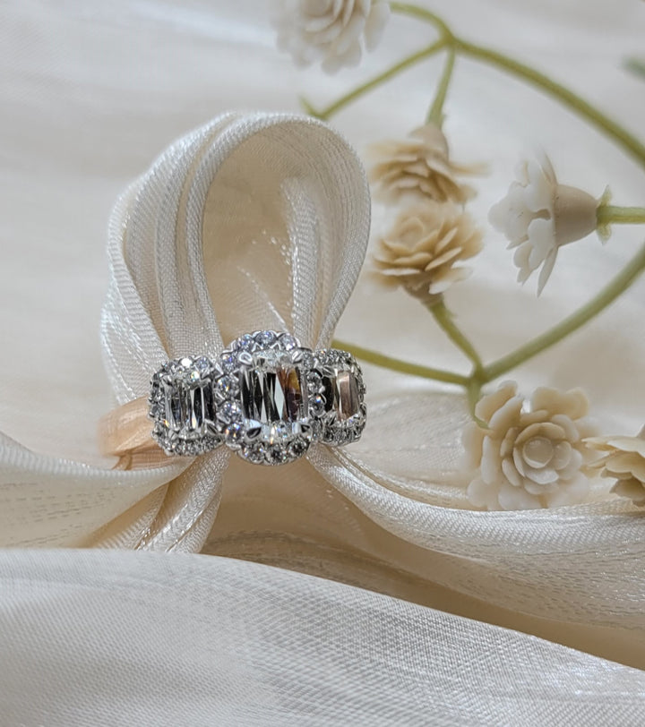 14K Two-Tone Gold Three Stone Diamond Engagement Ring