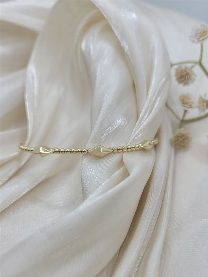 14K Yellow Gold Pyramid Station Beaded Bujukan Bangle Bracelet