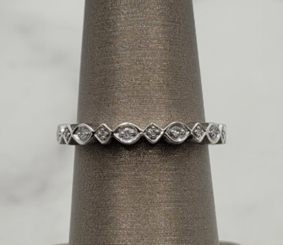 10K White Gold Stackable Diamond Wedding Ring