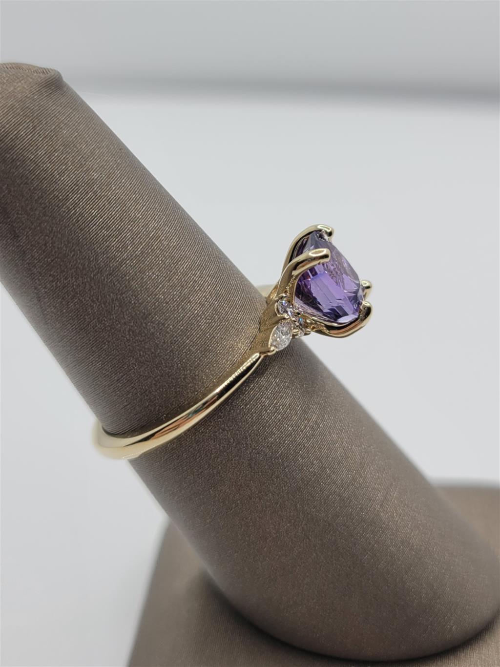 14K Yellow Gold Diamond Fashion "Floral" Purple Sapphire Fashion Ring