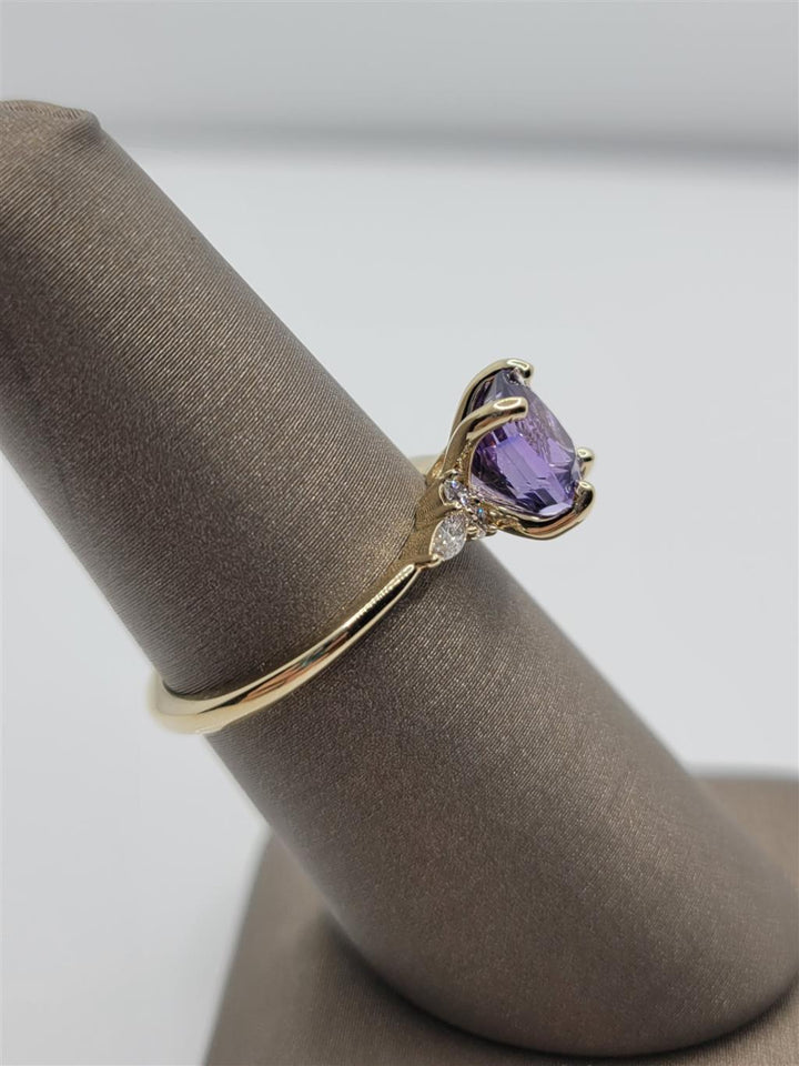 14K Yellow Gold Diamond Fashion "Floral" Purple Sapphire Fashion Ring