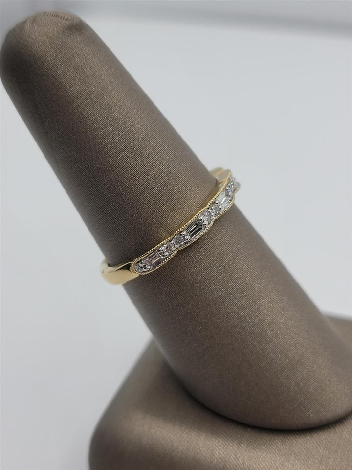 14K Yellow Gold Migrained Stackable Diamond Fashion Ring