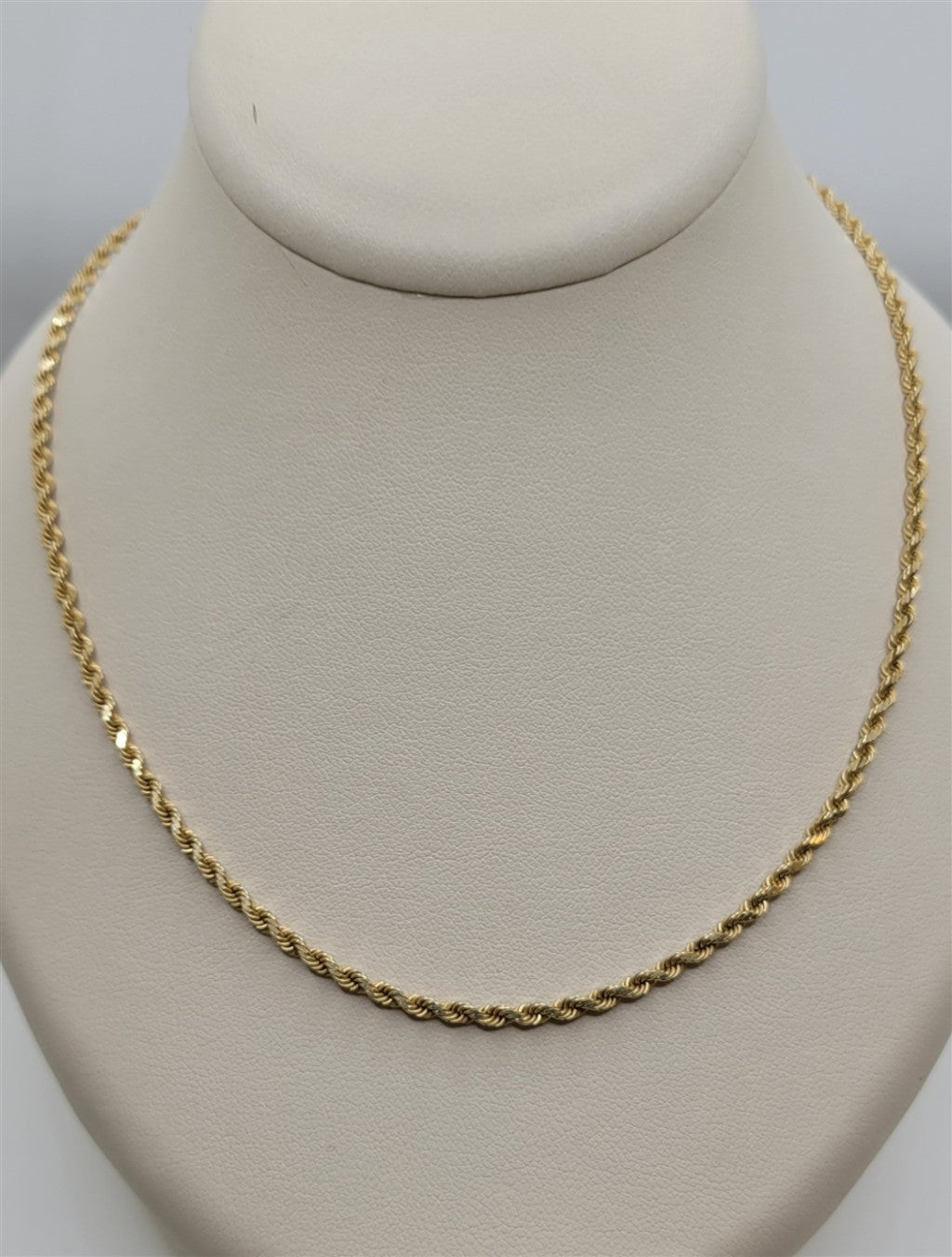 17" 14K Yellow Gold 2.1mm Diamond Cut Rope Chain
