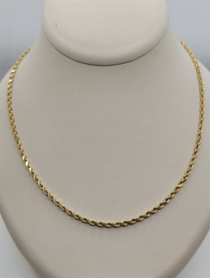17" 14K Yellow Gold 2.1mm Diamond Cut Rope Chain