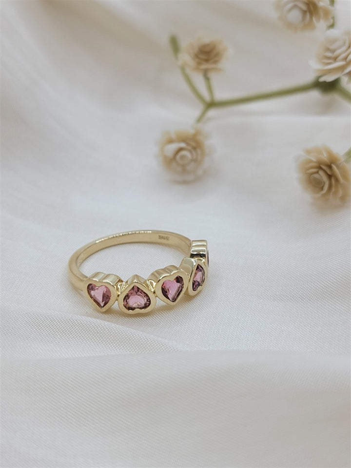 14K Yellow Gold Heart Pink Tourmaline Ring