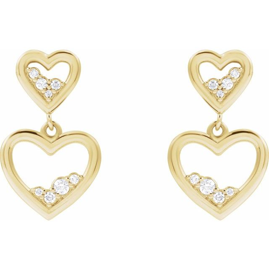 14K Yellow 1/5 Ctw Natural Diamond Dangle Heart Earrings