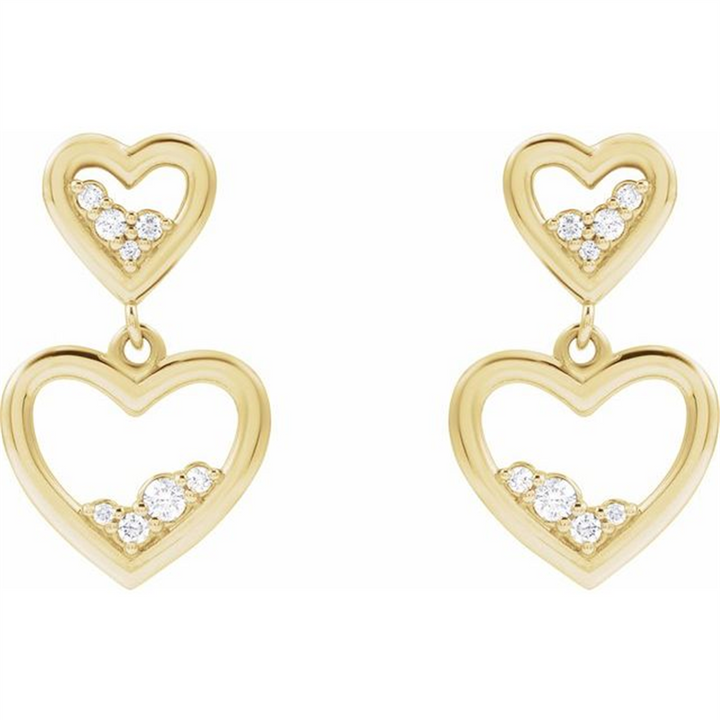 14K Yellow 1/5 Ctw Natural Diamond Dangle Heart Earrings