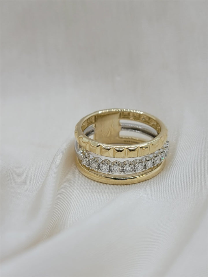 14K White/Yellow Gold Wide Band Diamond Fashion Ring