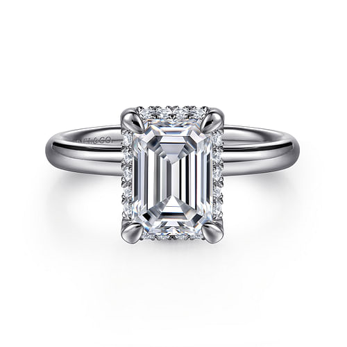 14K White Gold Emerald  Hidden Halo "Gabriel & Co" Diamond Mounting Ring