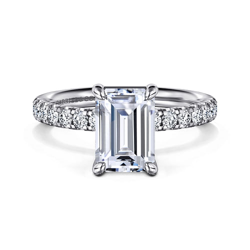 14K White Gold Classic Emerald "Gabriel & Co" Diamond Mounting Ring