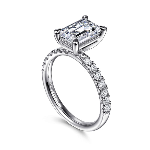 14K White Gold Classic Emerald "Gabriel & Co" Diamond Mounting Ring