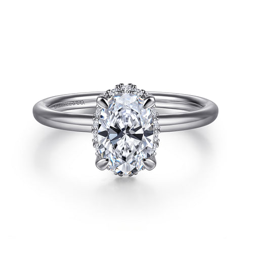 14K White Gold Oval Hidden Halo "Gabriel & Co" Diamond Mounting Ring