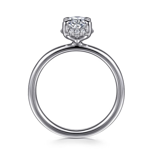 14K White Gold Oval Hidden Halo "Gabriel & Co" Diamond Mounting Ring