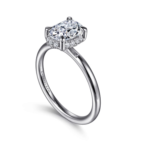 14K White Gold Oval Hidden Halo "Gabriel & Co" Diamond Mounting Ring