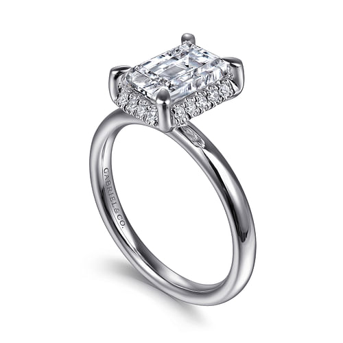 14K White Gold Emerald  Hidden Halo "Gabriel & Co" Diamond Mounting Ring