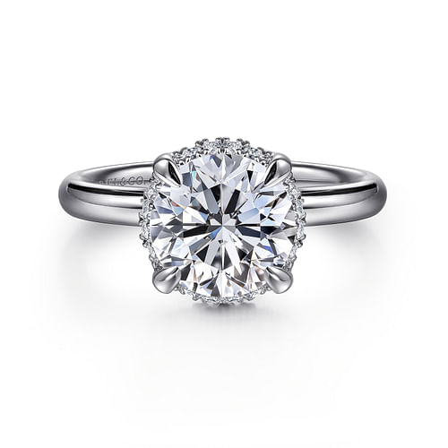 14K White Gold Round Hidden Halo "Gabriel & Co" Diamond Mounting Ring