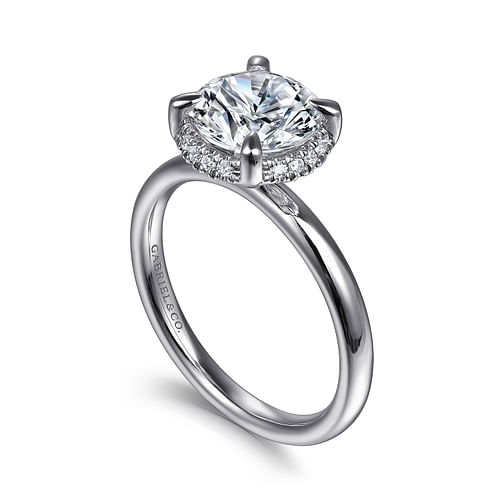 14K White Gold Round Hidden Halo "Gabriel & Co" Diamond Mounting Ring