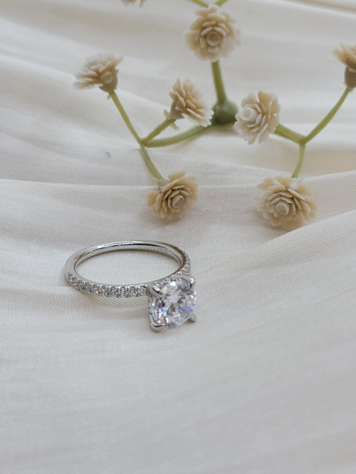 14K White Gold Hidden Halo Diamond Engagement Ring Mounting