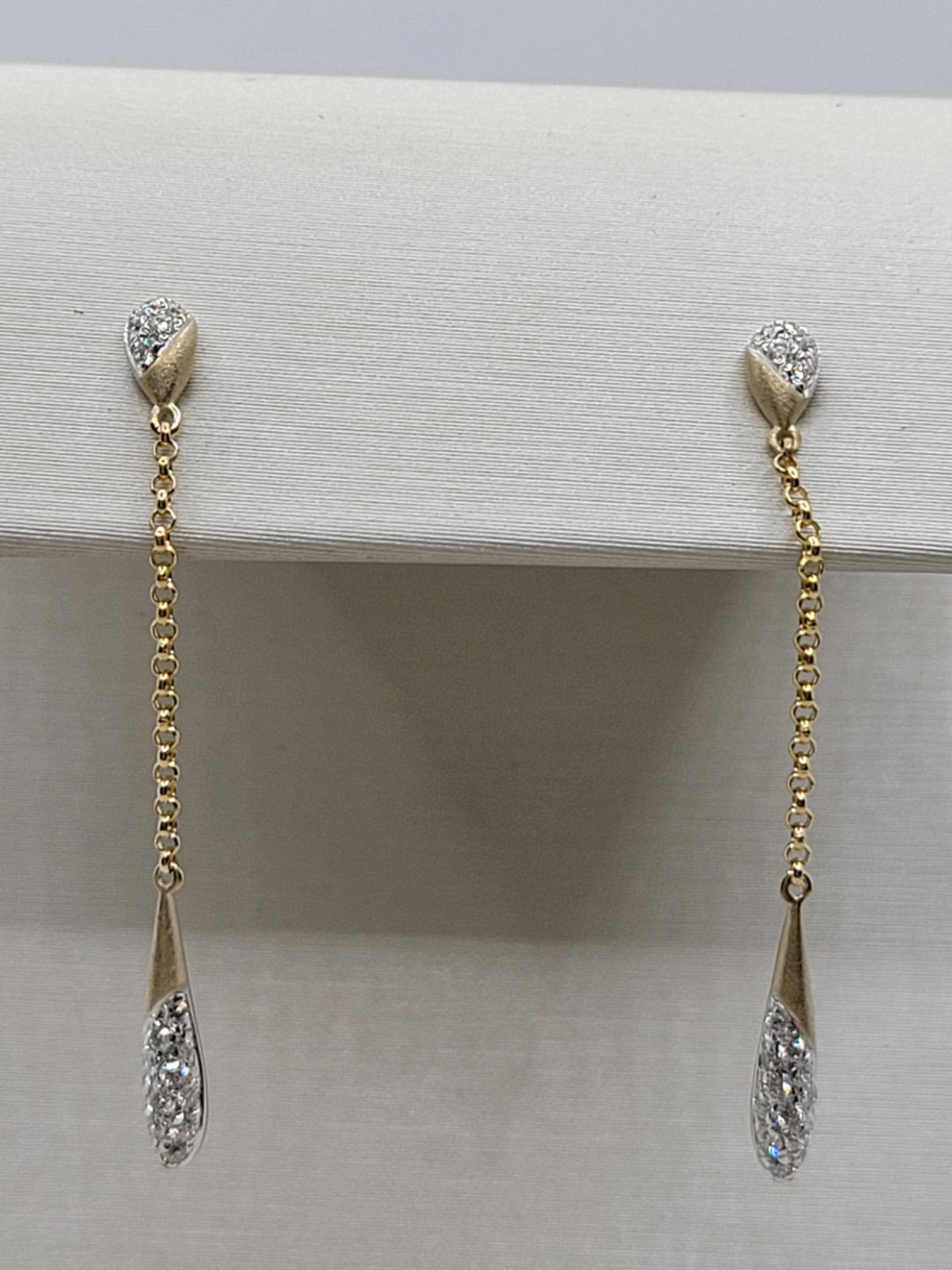 14K Two-Tone Gold Diamond Dangle Fashion Earrings