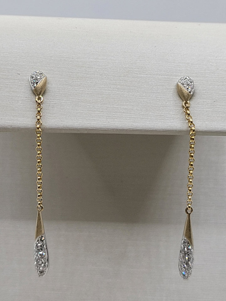 14K Two-Tone Gold Diamond Dangle Fashion Earrings