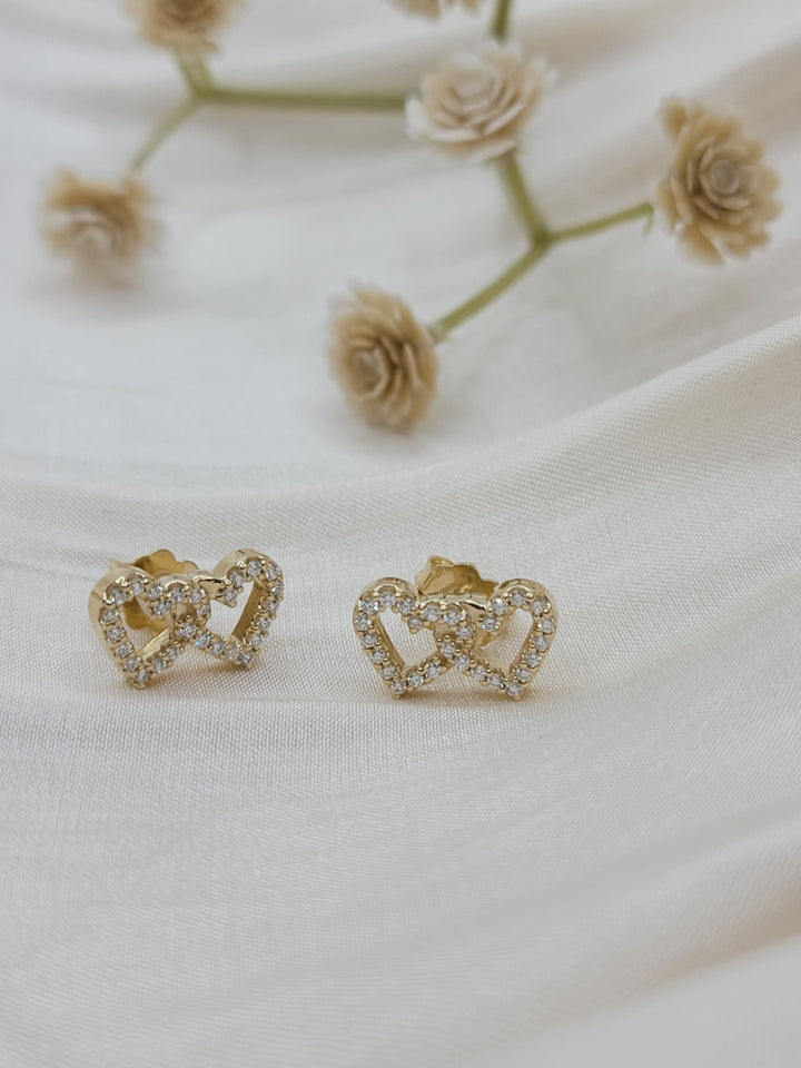 14K Yellow Gold Heart Diamond Fashion Earrings