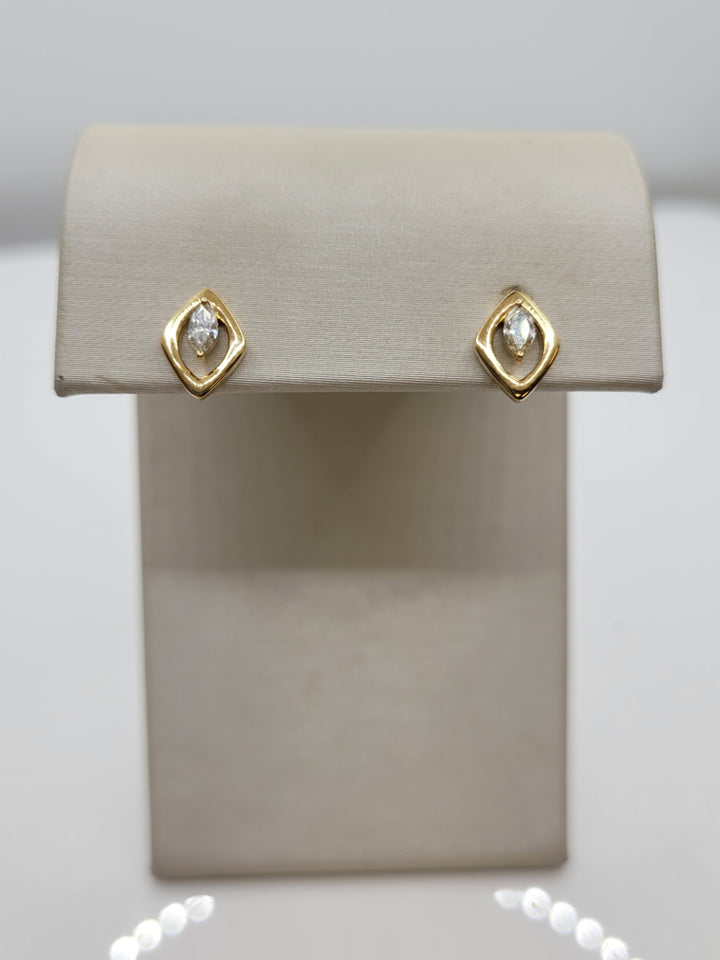 14K Yellow Gold Marquise Diamond Geometric Fashion Earrings
